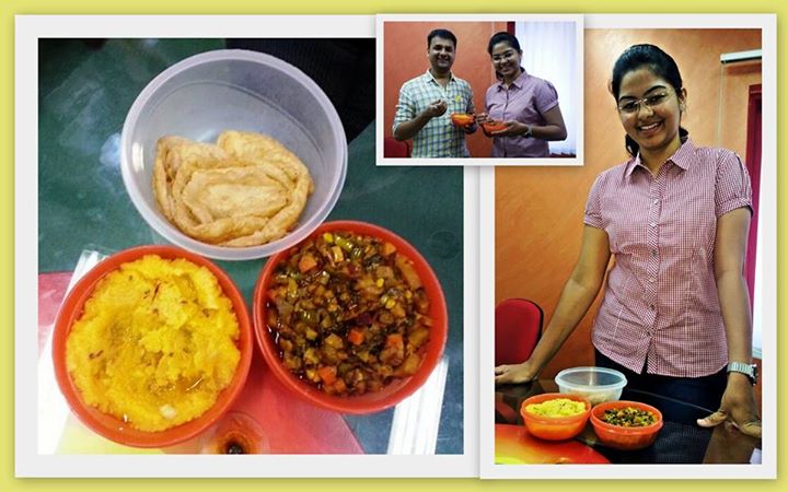 Did you have this for lunch today? 

For the first time I tasted a delicious delicacy called Mango Majum and Patrali - a sabji made up of 32 vegetables!

A very sweet gesture from an MBBS student and an ardent Mirchi fan Amola! She brought homemade food to the studio and gave us a treat! (Hope I got the names of the delicacies right!!)