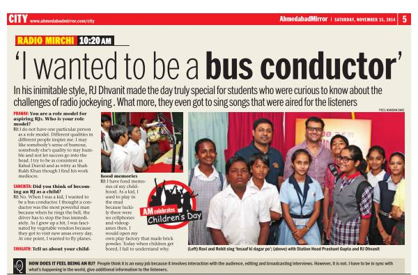 Children's Day Special Feature in today's Ahmedabad Mirror