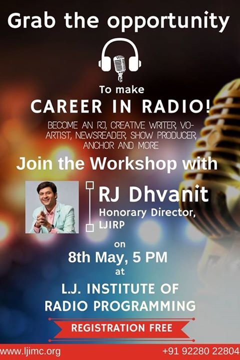 Wanna make a career in #radio?
Join me for a free #workshop on 8th May at 5pm at LJ. 

#summer #summerworkshop #amdavad