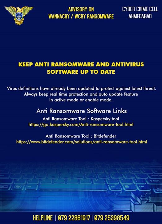 :: Advisory on #wannacry by Cyber Crime Cell, Ahmedabad :: #રડવુંછે?