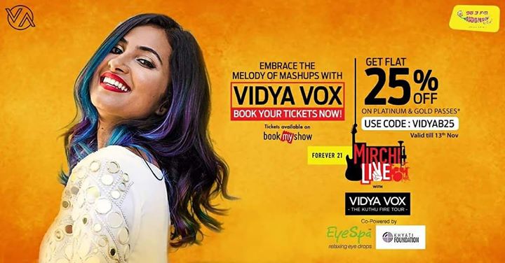 Vidya Vox live in concert in #ahmedabad on 26th November. 
Book your tickets now at bookmyshow with the code: VIDYAB25 and get 25% discount. 

#vidyavox #concert #amdavad