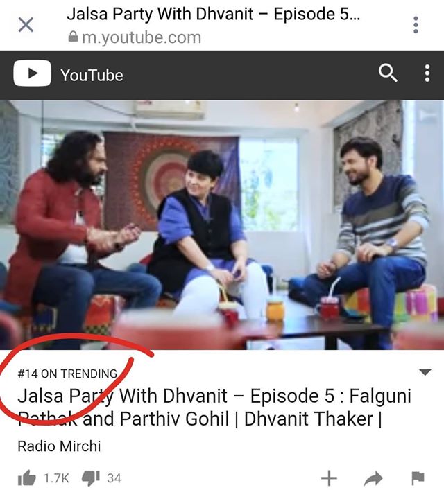 #JalsaPartyWithDhvanit episode 5 trending on No 14 right now on #youtube
If you haven't watched the full episode yet, here is the link https://youtu.be/cBAvW0Nyxg0

#jalsaparty  #party #dhvanit #rjdhvanit #webseries #falgunipathak #parthivgohil #90s #popsong #nostalgic #nostalgia #garba #dandiya #navratri