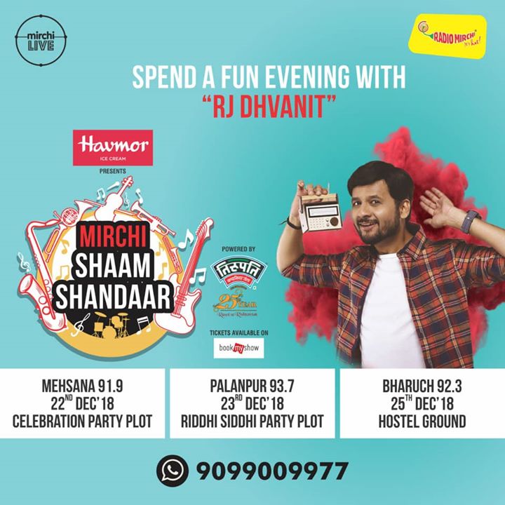 Mirchi brings to you a musical evening 'Shaam Shaandar' in Mehsana, palanpur and bharuch! Book your tickets now from bookmyshow:
https://in.bookmyshow.com/events/mirchi-shaam-shandaar/ET00089967

#concert #mehsana #palanpur #bharuch