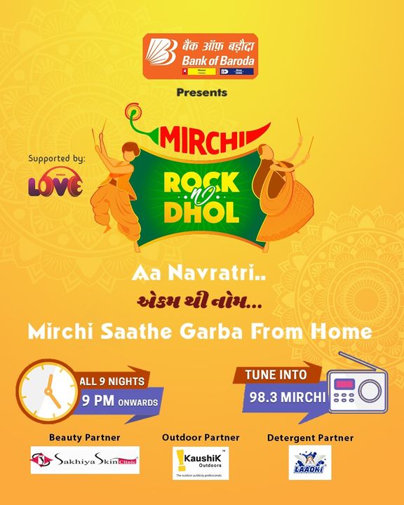 Enjoy #NonStopGarba with #MirchiRockNDhol .. every night.. 9pm onwards!

Presented by Bank of Baroda
In association with Laadki Detergent
Beauty partner: Sakhiya Skin Clinic

#RadioMirchi #MirchiGujarati #rockndhol #mirchirockndhol #rjdhvanit #dhvanit #nonstopgarba #garba #raas