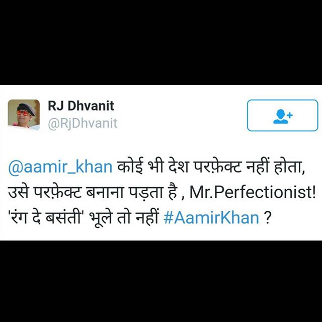 My message for #aamirkhan after his comments on #intolerance 
#intolerantes #india #incredibleindia #twitter #kiranrao #rangdebasanti #rjdhvanit #dhvanit #mrperfectionist #perfectionist