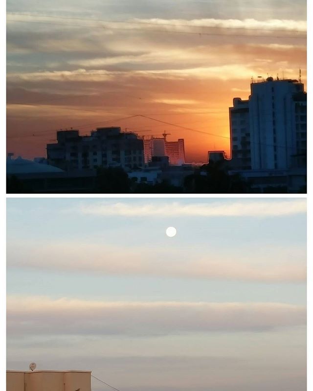 Nature at play! Today's Sunrise along with a bright Moon in the sky! 
A beautiful morning view from my balcony.

#sunrise #moon #sun #amdavad #nature #ahmedabad #sky #skyline