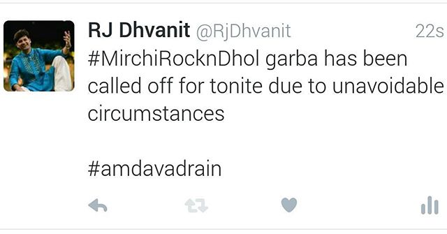 Pls note that #mirchirockndhol #garba for tonite has been cancelled due to unavoidable circumstances

#amdavadrain #navratri #navratri2016