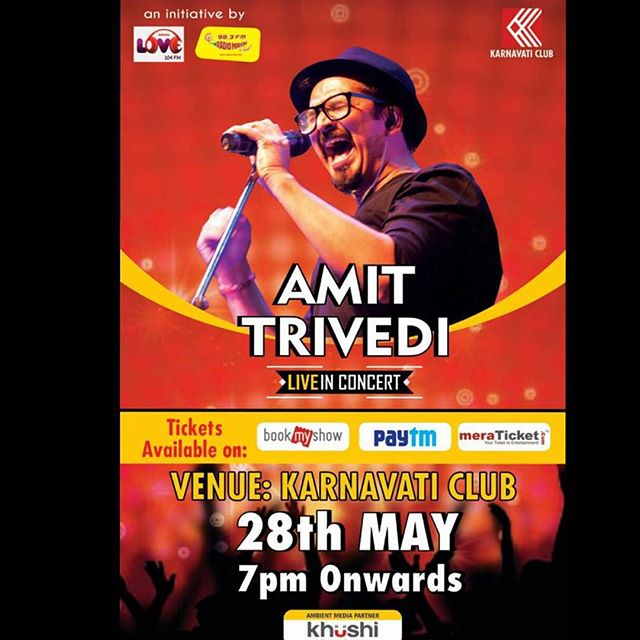 Amit Trivedi concert happening on 28th May in #Ahmedabad. Catch @ameet_trivedi on my show tomorrow morning!
#music #liveinconcert