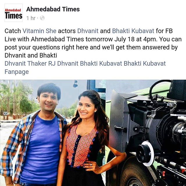 Catch @bhaktikubavat & me on #facebooklive tomorrow at 4pm while we would be speaking to Ahmedabad Times