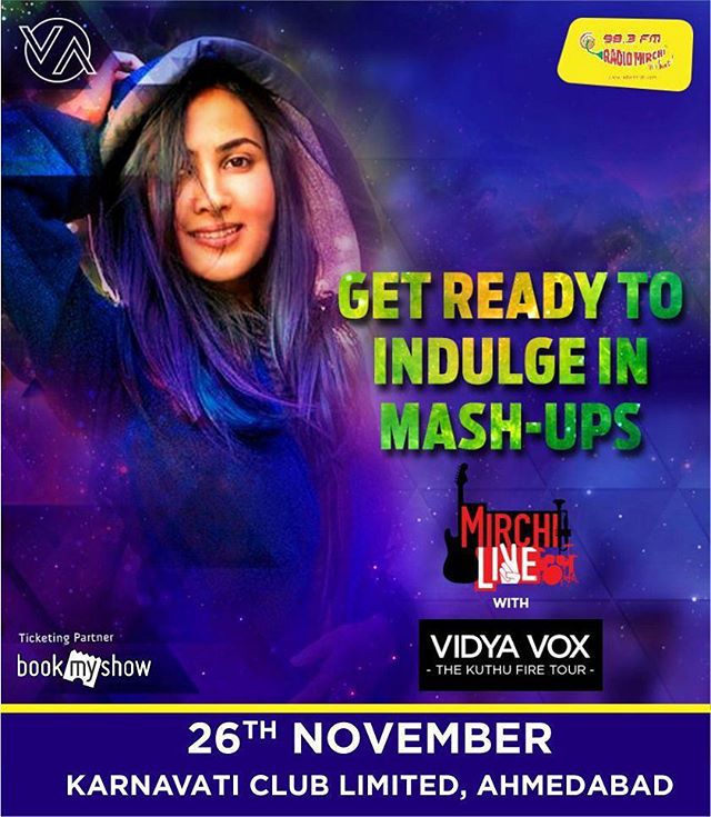 Get ready to indulge in mashups.. @vidyavox coming to #ahmedabad on 26th November. Book your tickets now from bookmyshow 
#vidyavox #concert #amdavad #fusionsongs