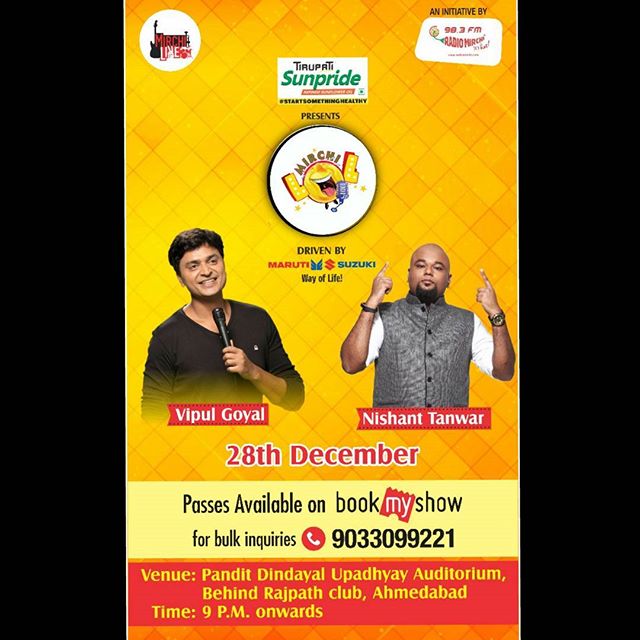 Tirupati Sunpride oil presents Mirchi LOL on 28th December. Lets welcome the new year with a Laughter Dose! Book your tickets now from bookmyshow 
#comedy #standup #show #vipulgoyal #nishanttanwar @humorouslyyours @jokesingh