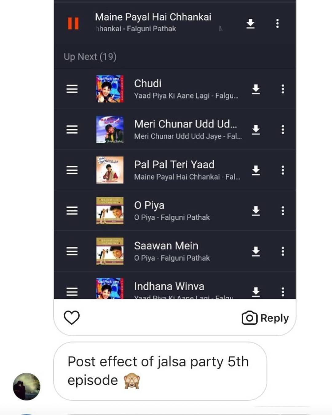 Post effects of a viewer after watching #jalsapartywithdhvanit episode 5 @falgunipathak12
If you haven't watched it yet find Full episode link in bio

#jalsaparty #jalsa #party #dhvanit #rjdhvanit #webseries #falgunipathak #parthivgohil #90s #popsong #nostalgic #nostalgia #garba #dandiya #navratri #Playlist