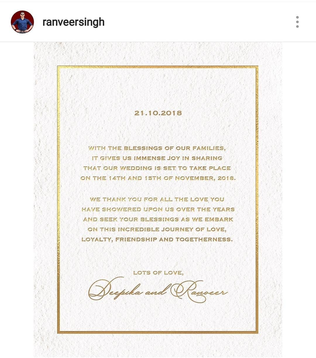 Finally! This most awaited wedding has been announced! Its official and confirmed.. #ranveersingh #deepikapadukone #wedding #deepikawedsranveer
#deepveer