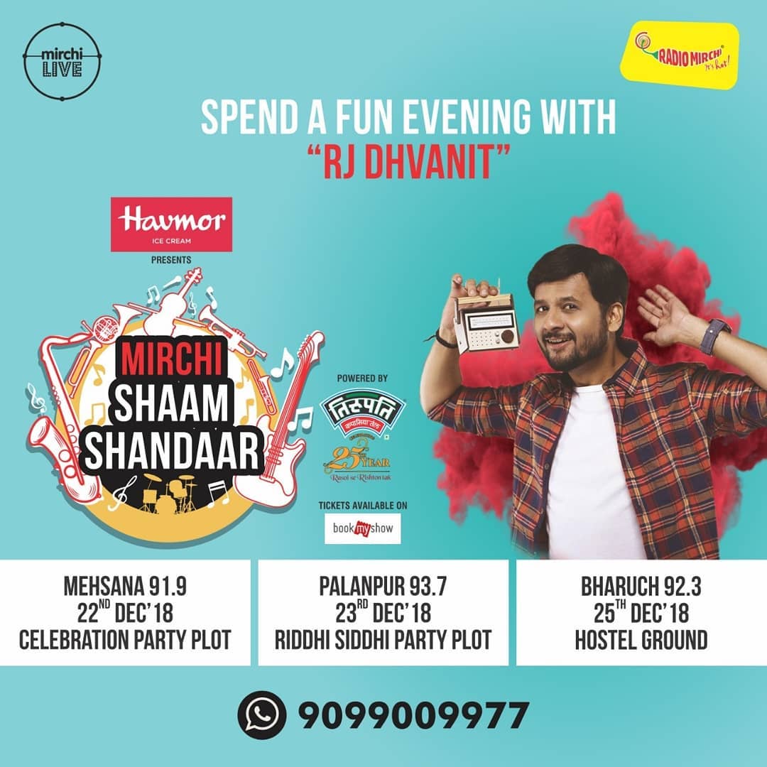 Mirchi brings to you a musical evening 'Shaam Shaandar' in Mehsana, palanpur and bharuch! Book your tickets now from bookmyshow

#concert #mehsana #palanpur #bharuch