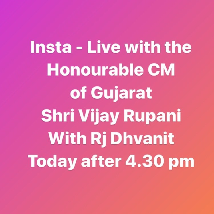 Live interview with the Honourable Chief Minister of Gujarat Shri Vijay Rupani with RJ Dhvanit. Today after 4.30 pm #stayhome #indiafightscorona