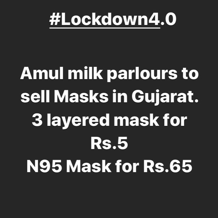 Amul Milk Parlours to sell Masks in Gujarat. @amul_india