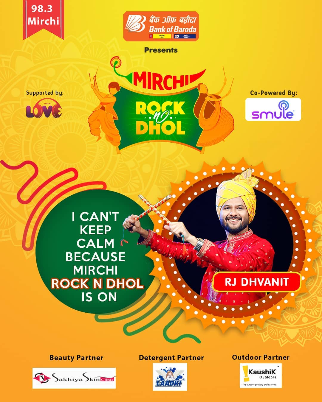 Tune in to Mirchi 98.3 everyday at 9 PM!

Mirchi Rock N Dhol Presented by @officialbankofbaroda
Co powered by @smulein
In association with  @laadki_detergent
@sakhiyaskinclinic

 #rjdhvanit #dhvanit #rockndhol  #RadioMirchi #MirchiGujarati #gujarat #garba #raas #ahmedabad #surat #baroda #rajkot #vadodara