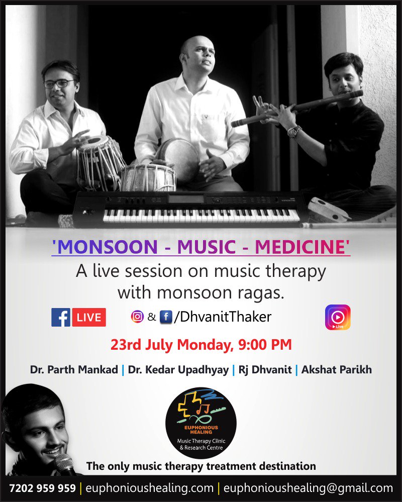 Which is your favorite baarish song? Join us for a musical #fblive & #instalive tomo at 9pm. #music #musicheals #musictherapy #baarish #monsoon #Monsoon2018 #Ahmedabad #AhmedabadRain https://t.co/1jXQKtd0li